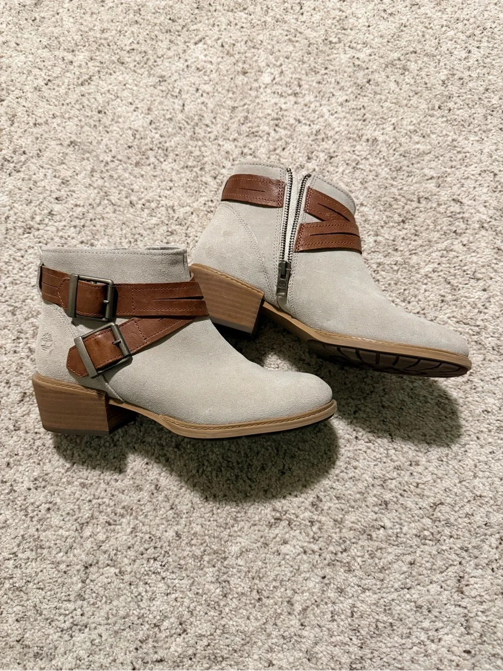 Women's Timberland Suede Ankle Boots with Brown Strap Detail